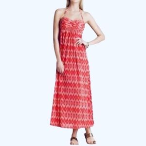 Robin Piccone Maxi Dress Halter Ikat Red and White Size Small